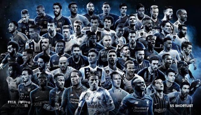 &Tau;&omicron;&upsilon;&sigmaf; 55 &kappa;&omicron;&rho;&upsilon;&phi;&alpha;ί&omicron;&upsilon;&sigmaf; &tau;&omicron;&upsilon; 2018 &alpha;&nu;&alpha;&kappa;&omicron;ί&nu;&omega;&sigma;&alpha;&nu; FIFA &kappa;&alpha;&iota; FIFPro